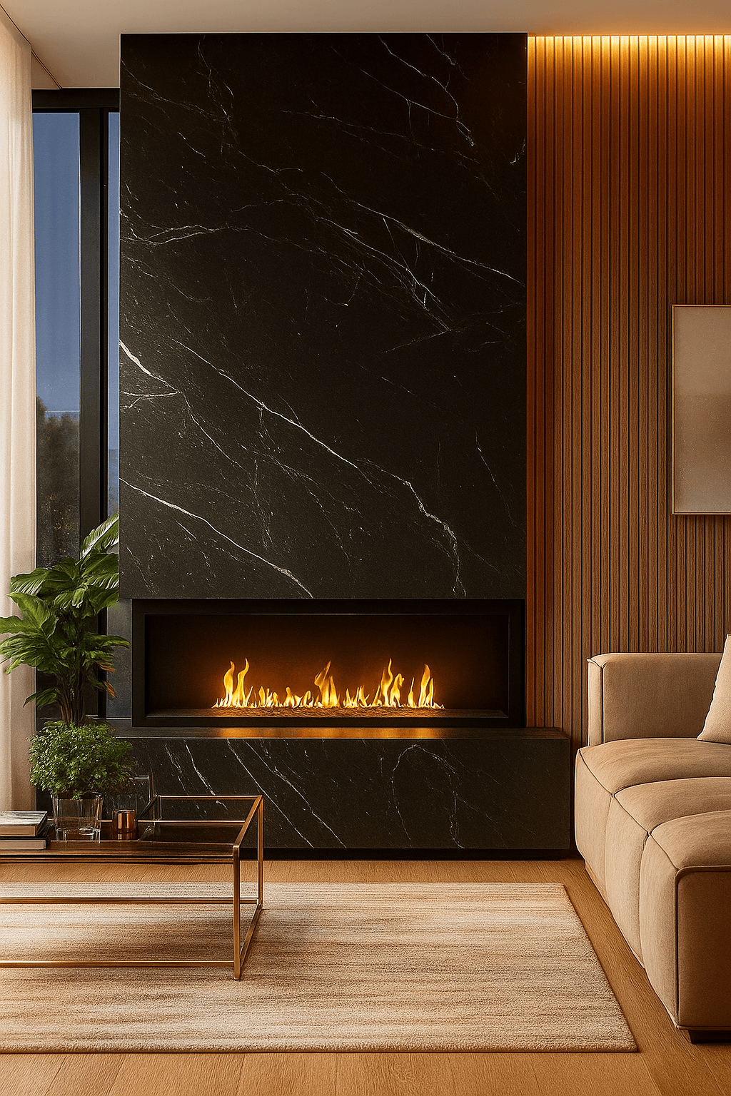 elegant living area marble fireplace design