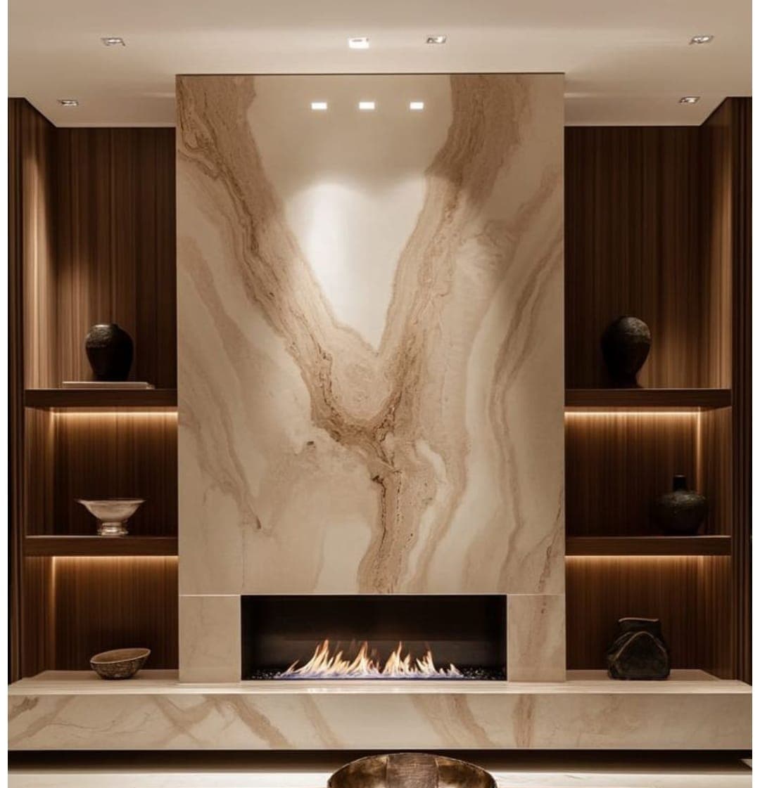 fireplace with white marble