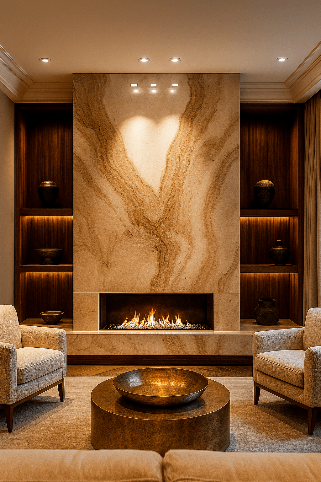 modern living area fireplace