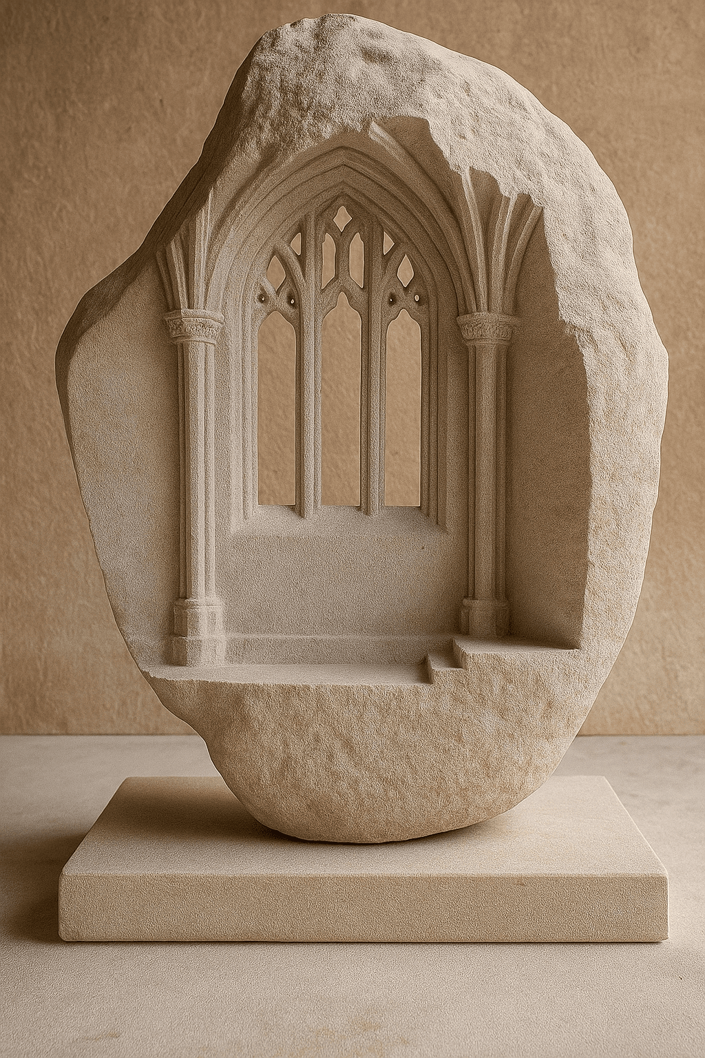 sculpture with gothic window